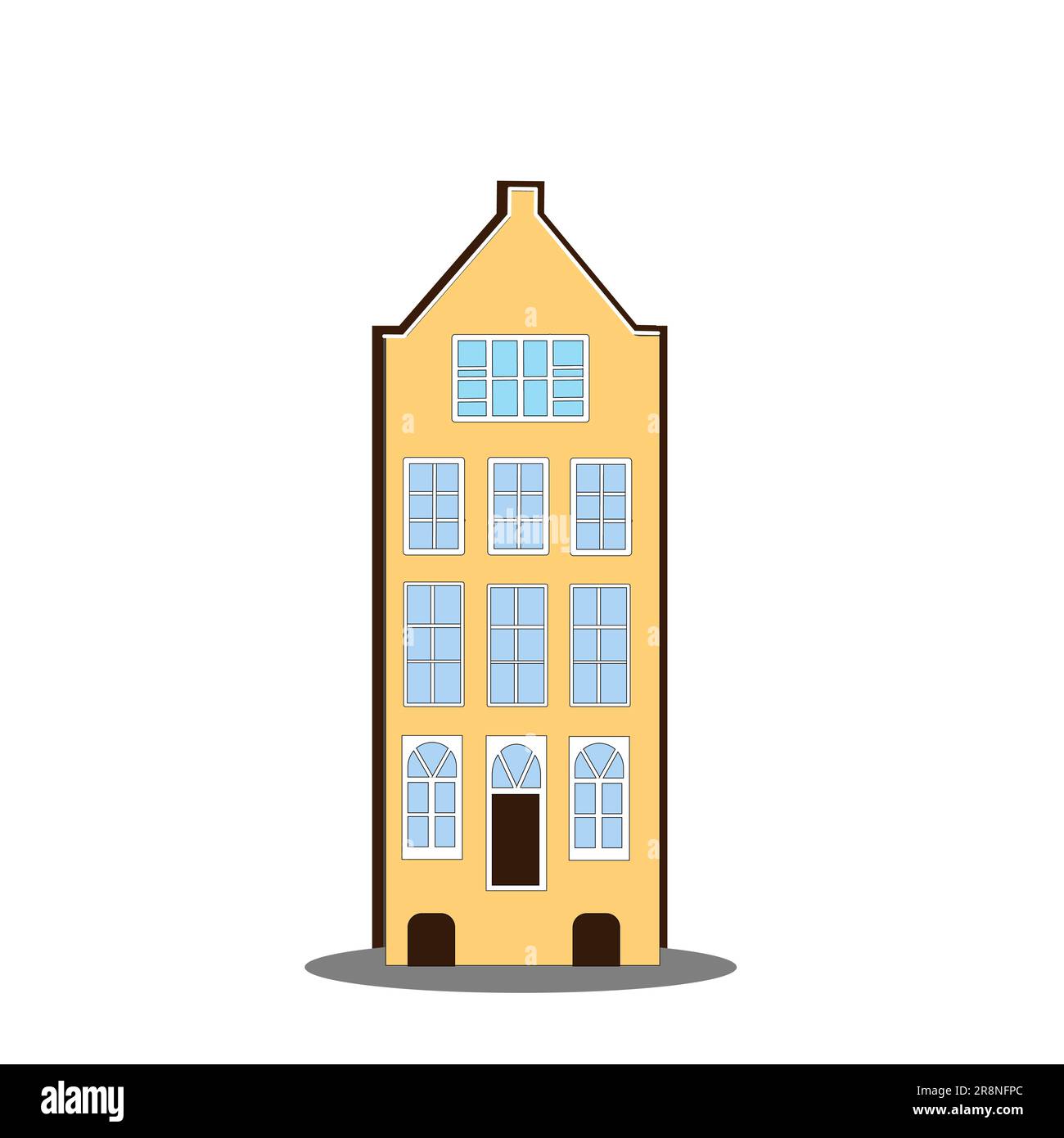 Amsterdam old house in the Dutch style. Yellow colorful historic facade. Traditional architecture of Netherlands. Vector illustration flat cartoon sty Stock Vector