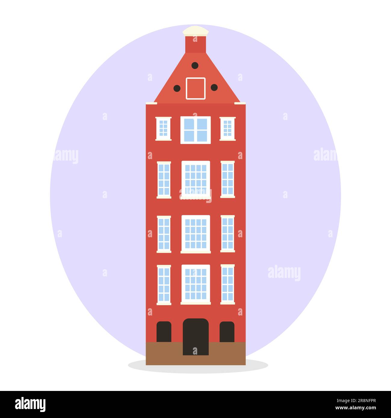 Amsterdam old house in the Dutch style. Orange colorful historic facade. Traditional architecture of Netherlands. Vector illustration flat cartoon sty Stock Vector