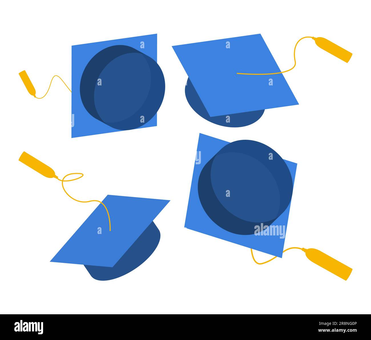 Set of Graduation cap, mortar board icons. Vector illustration of Academic caps. Student hat icon use for print, web and app. Stock Vector