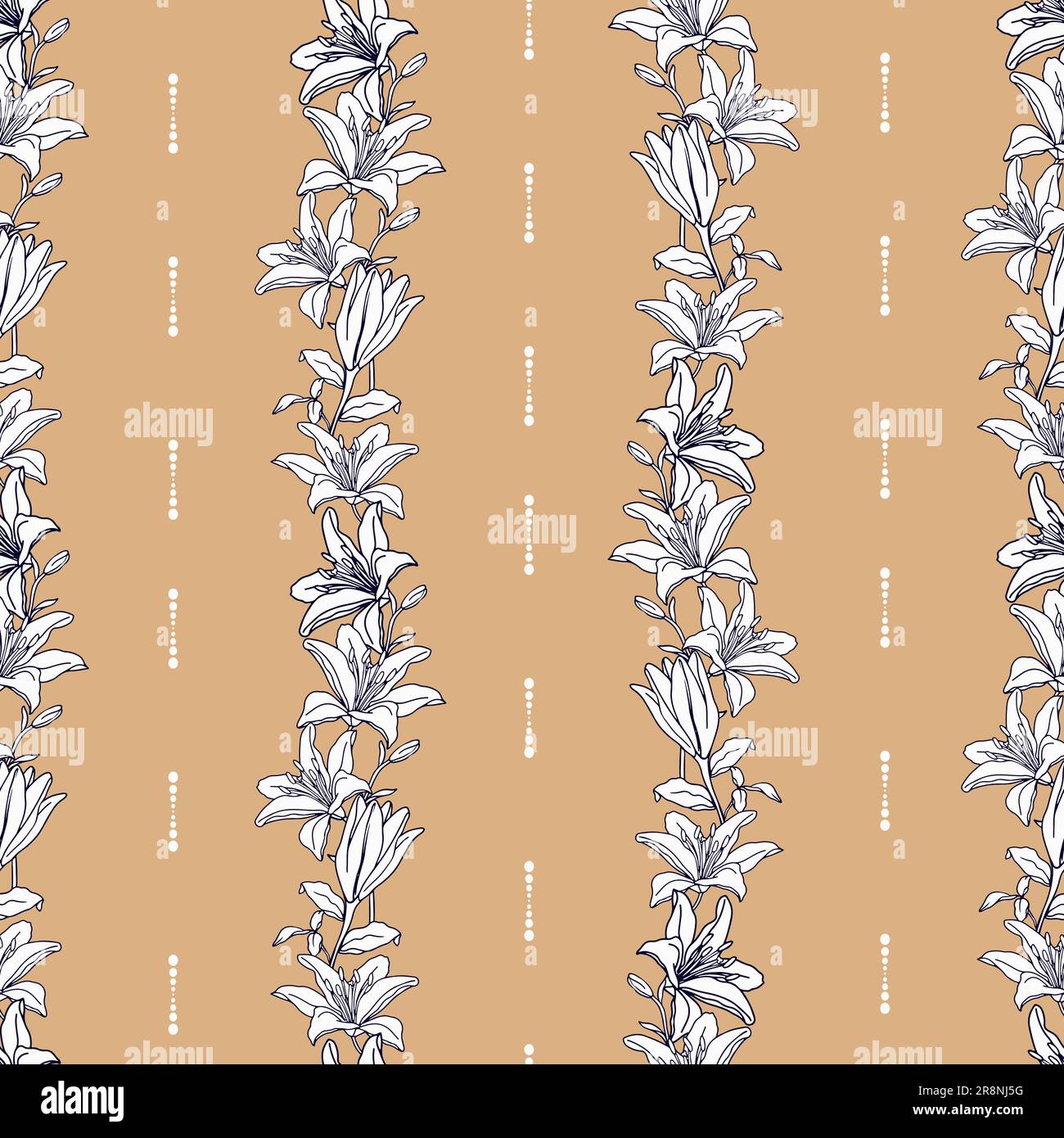 Lily flower hand drawn seamless pattern for textile or wallpaper. Vector background Stock Vector