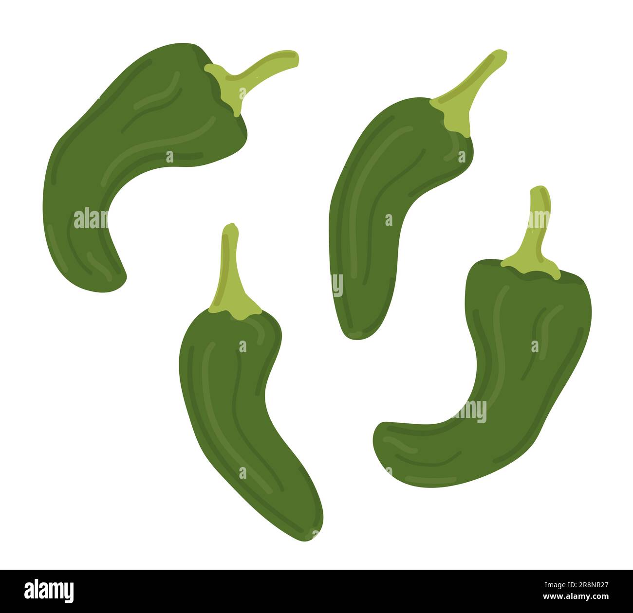 Hand drawn spanish national food. Green pepper in different positions