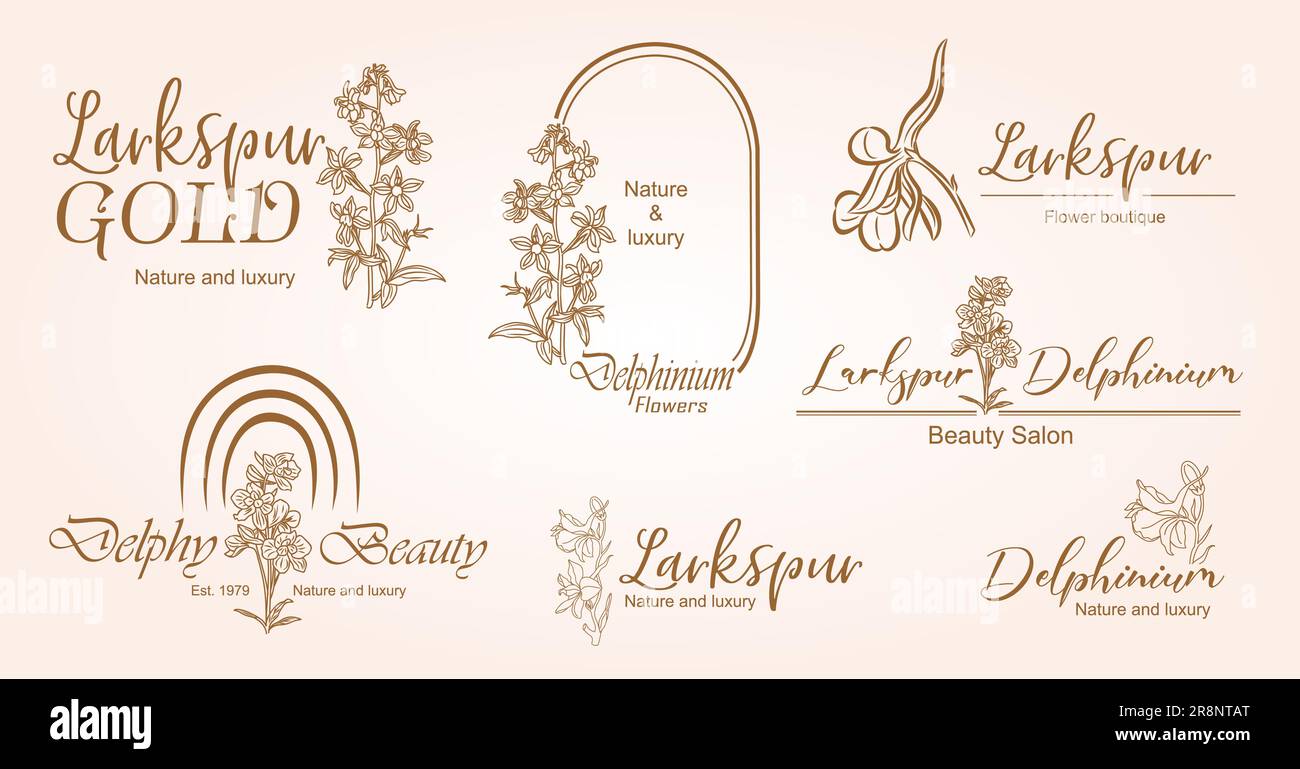 Vector luxury logo design with larkspur flower art Stock Vector