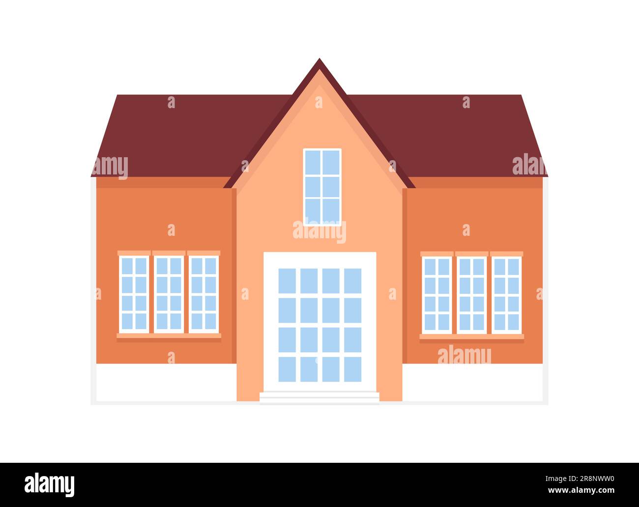 Beige and orange Cottage with Facade, City or Country Street Building with white windows. Modern Residential Private property, duplex apartments House Stock Vector