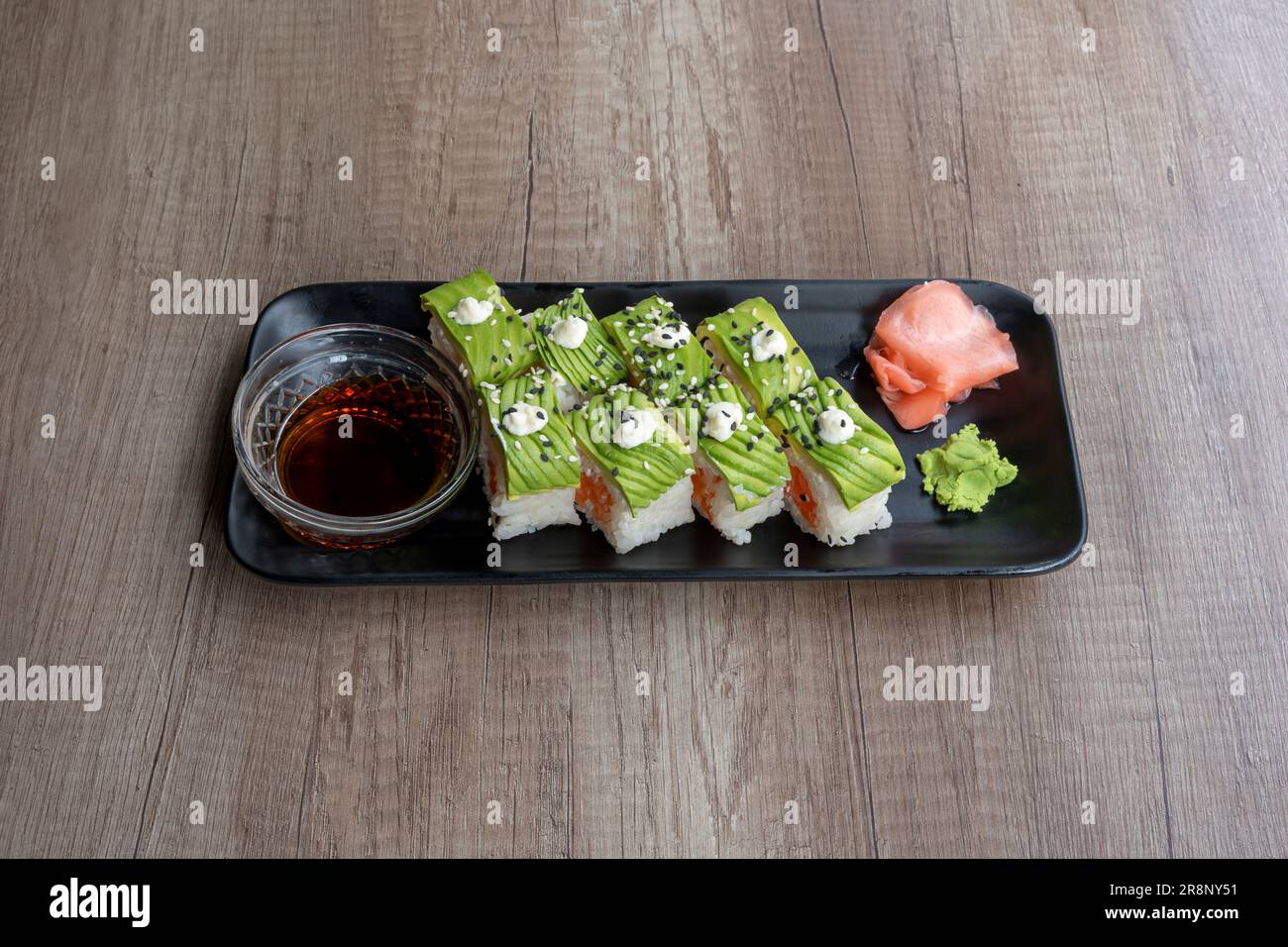 Asian dishe culinary Still Life. Japanes Avocado roll with cheese