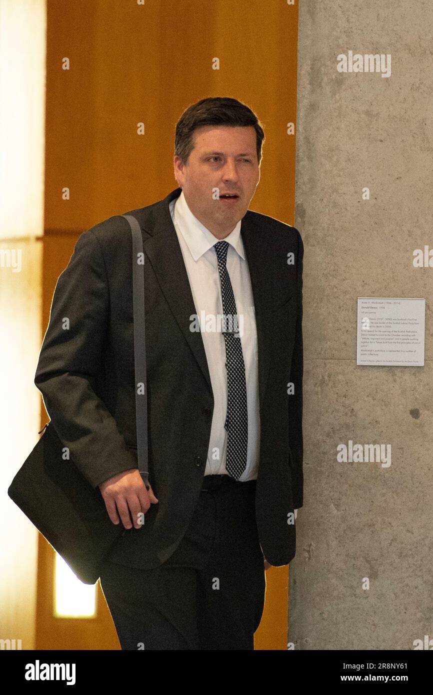 Edinburgh, Scotland, UK. 22nd June, 2023. PICTURED: Jamie Hepburn MSP, Scottish Minister for Independence. Weekly session of First Ministers Questions in the Holyrood and the last session before the Summer recess. Credit: Colin Fisher/Alamy Live News Stock Photo