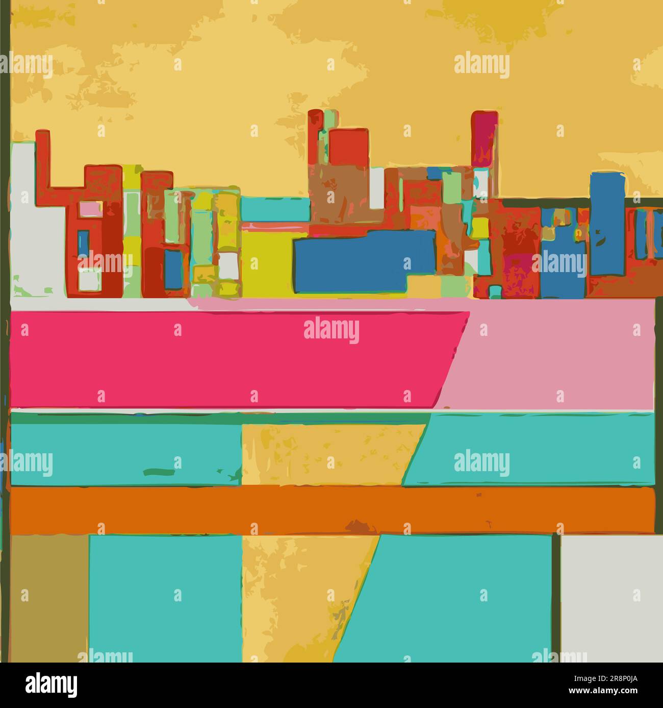 Vector Modern Abstract Geometric Illustration Painting Town Skyline Multiple Colors Expressive Cubism Stock Vector