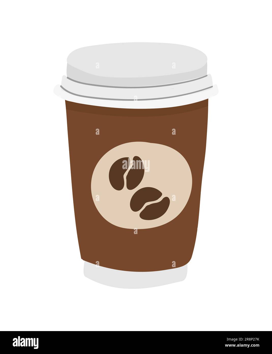 Hand drawn doodle icon of coffee cup with the cap and coffee grains on ...