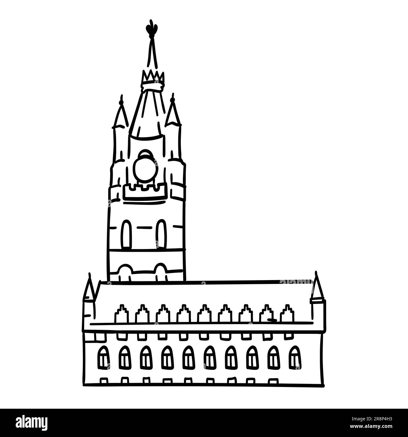 Hand drawn doodle outline icon of european building. Landmarks of