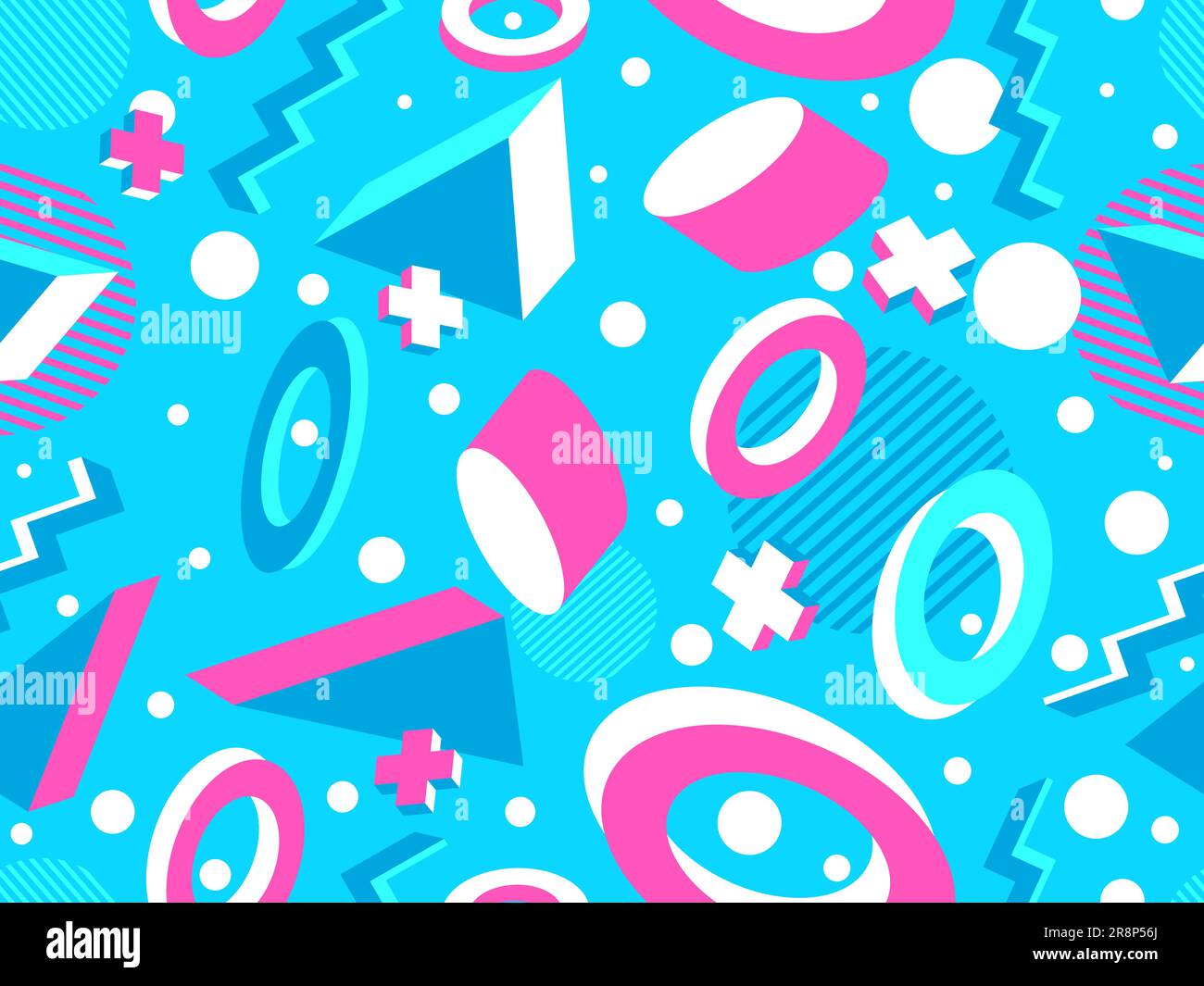 3D geometric seamless pattern in 80s style. 3d isometric triangles ...