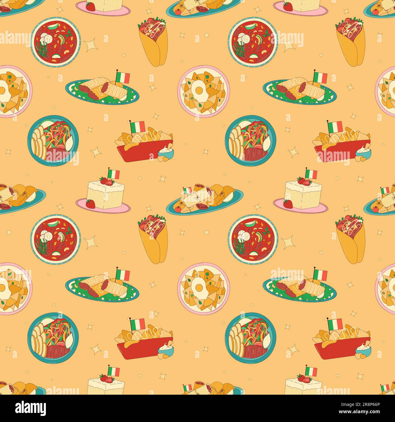 Mexican traditional food seamless pattern. Vector illustration in hand ...