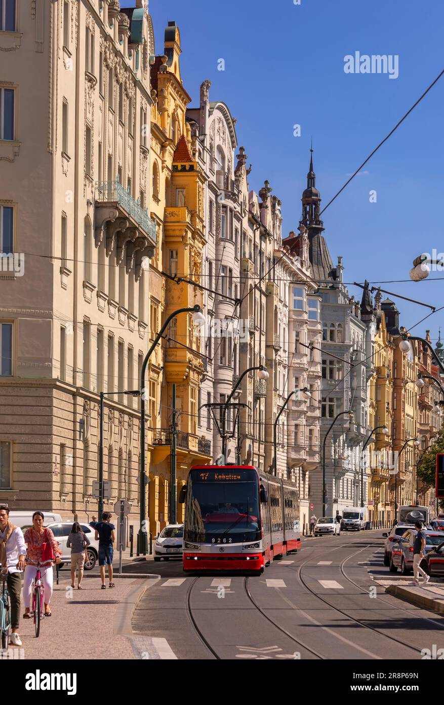 PRAGUE, CZECH REPUBLIC, EUROPE - Tram on street. Stock Photo