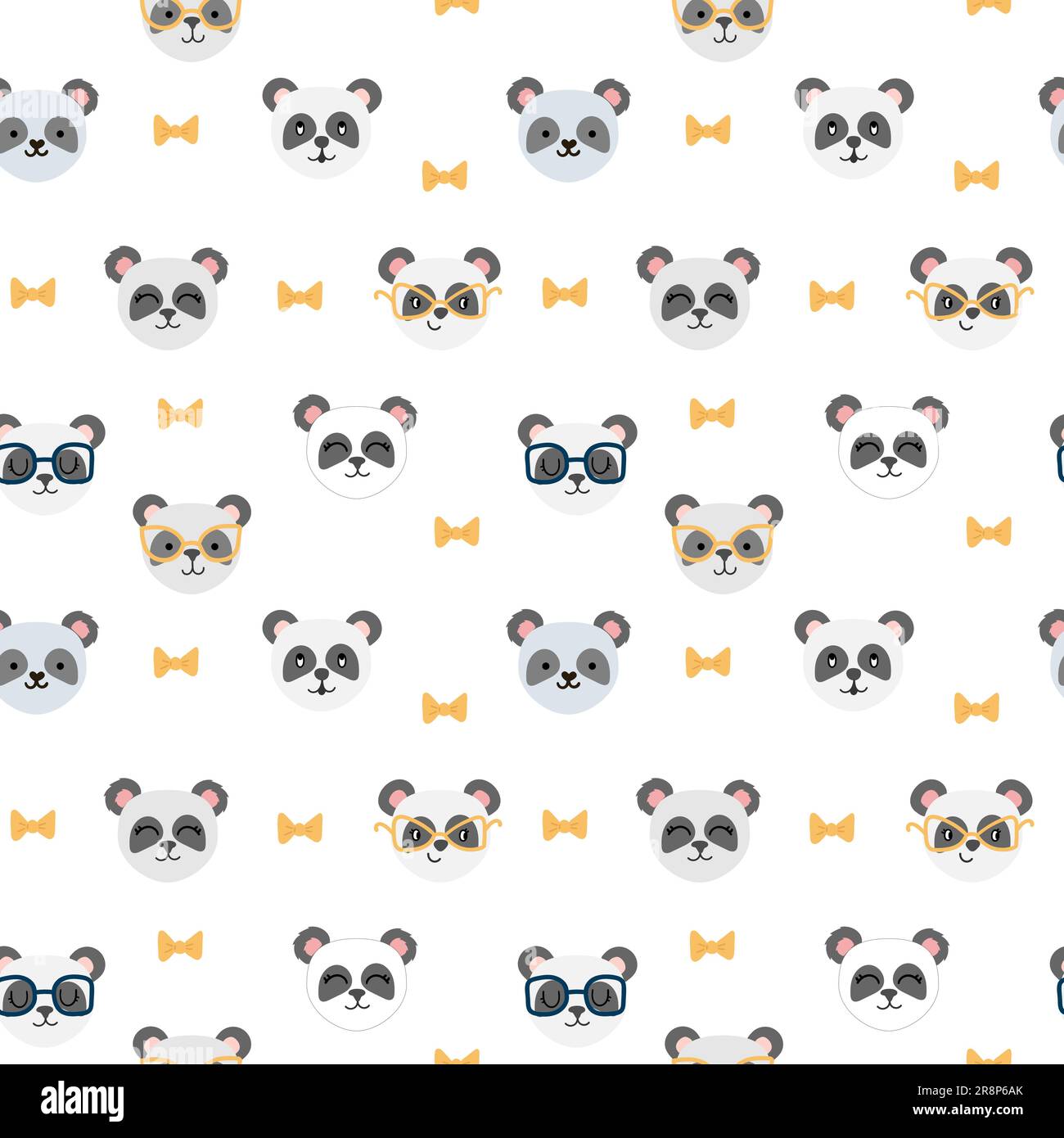 Seamless pattern with cute hand drawn panda bears. Yellow stars with ...