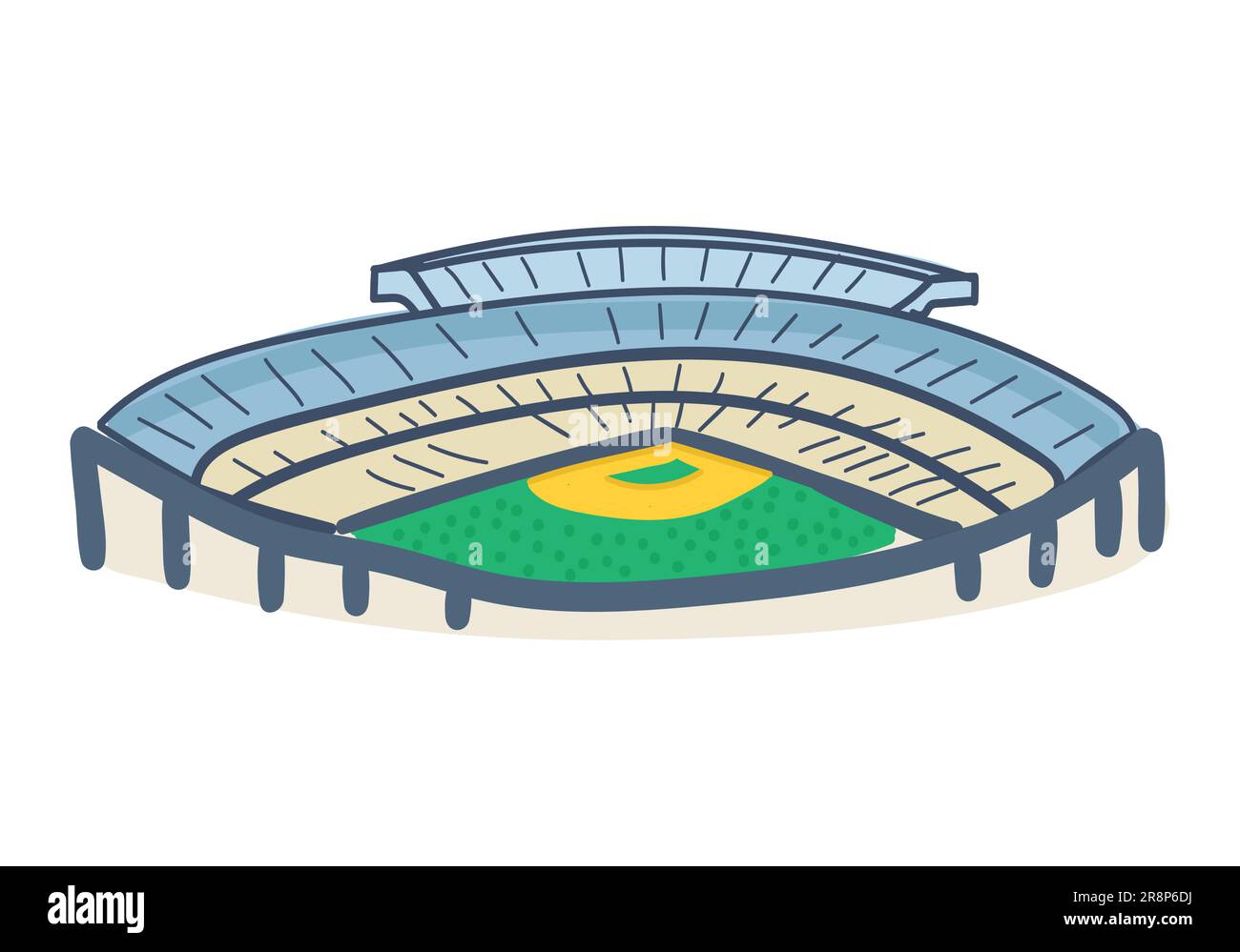 Hand drawn stadium with green grass. Football baseball players stadium in doodle style. Vector illustration isolated on white Stock Vector