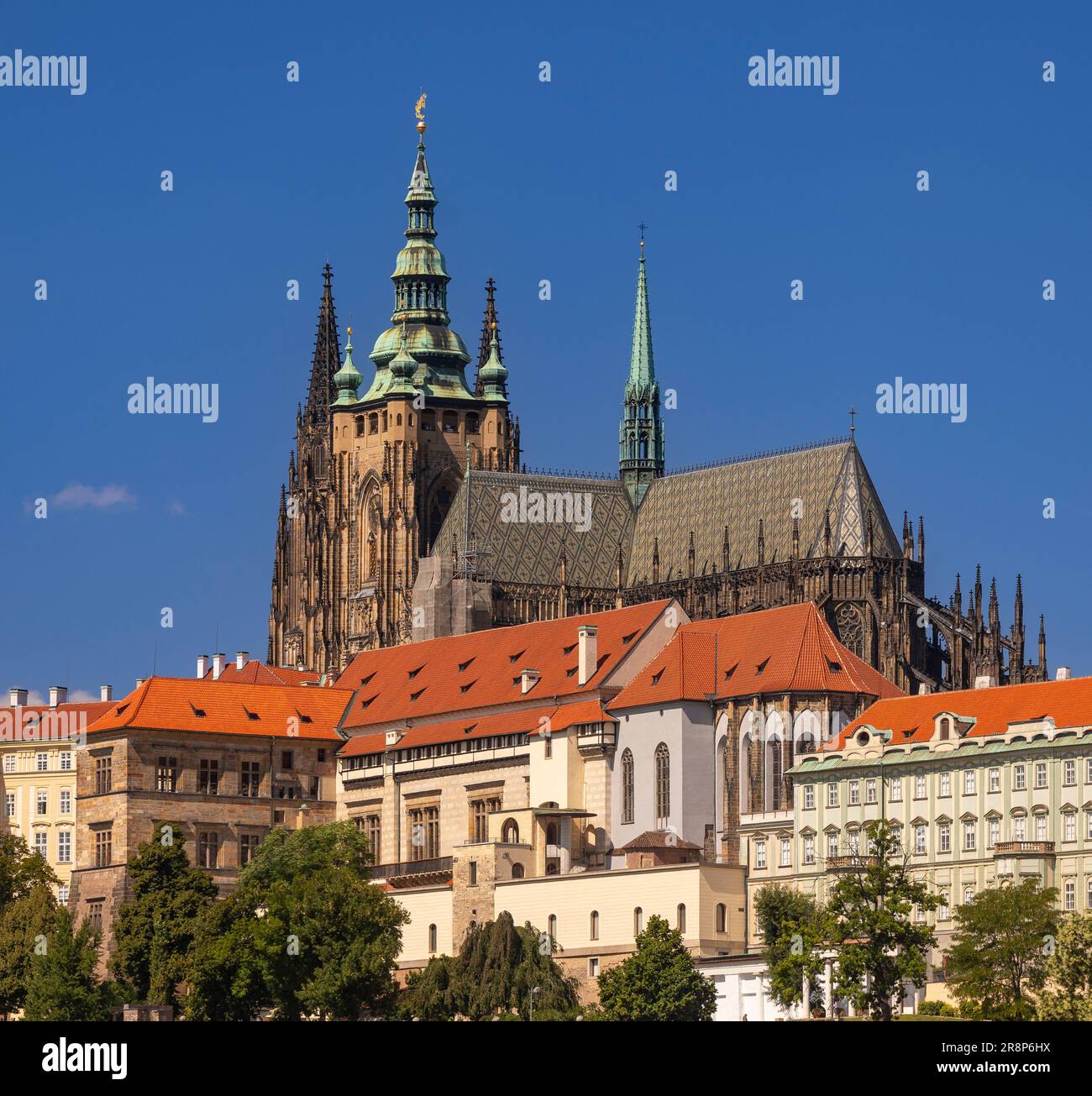PRAGUE, CZECH REPUBLIC, EUROPE - St. Vitus Cathedral at Prague Castle, rises above Hradcany neighborhood. Stock Photo
