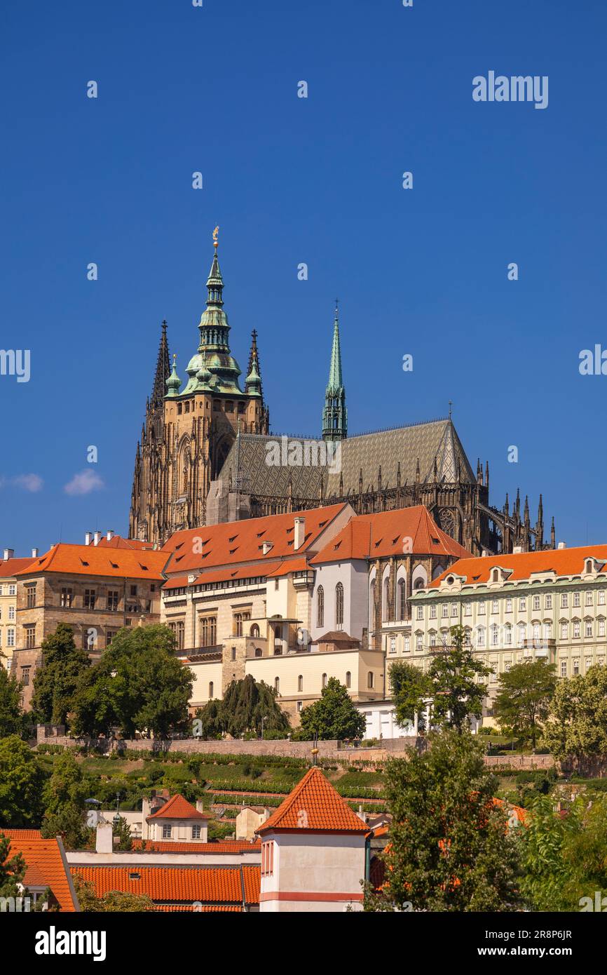 PRAGUE, CZECH REPUBLIC, EUROPE - St. Vitus Cathedral at Prague Castle, rises above Hradcany neighborhood. Stock Photo