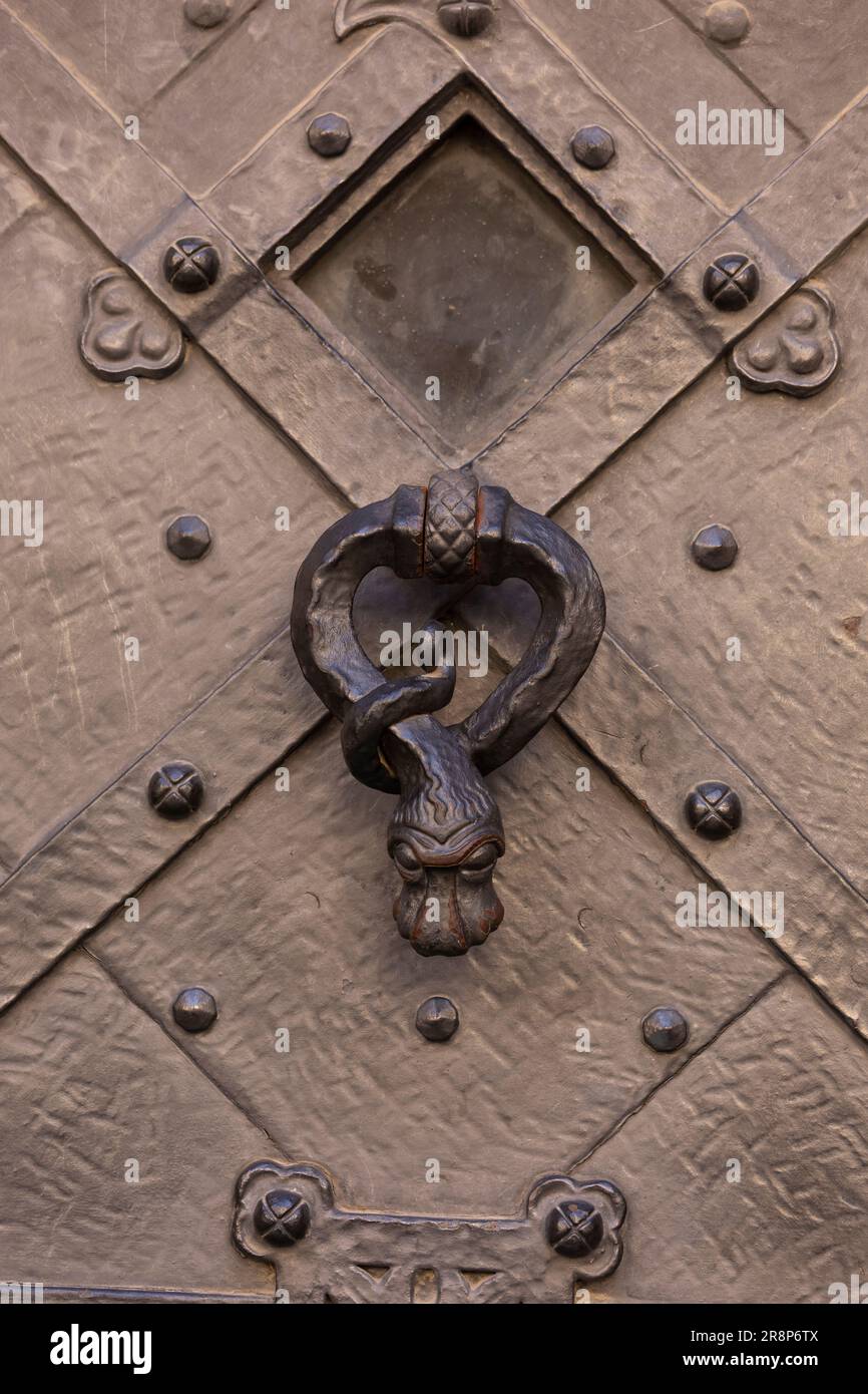 PRAGUE, CZECH REPUBLIC, EUROPE - St. Vitus Cathedral, ornate metal door knocker. Stock Photo