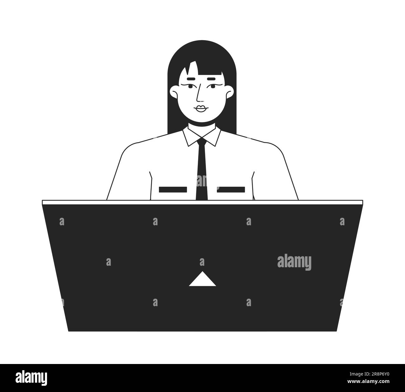 Female receptionist office worker flat line black white vector character Stock Vector