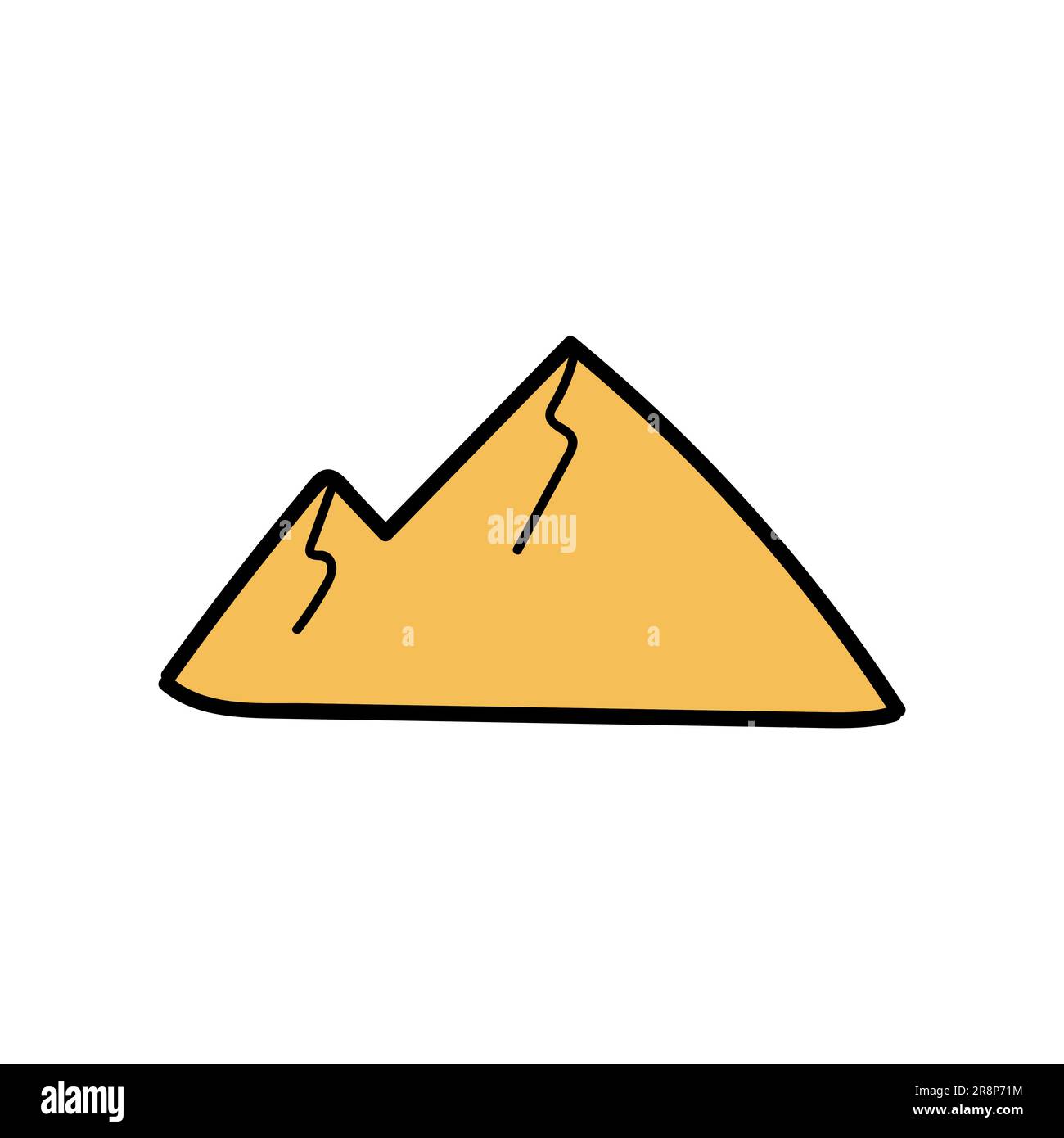 Hand drawn doodle mountain. Simple childish drawing of small yellow