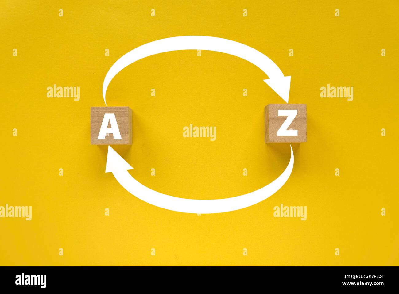 Arrow of an alphabet A to Z and Z to A on yellow background. Stock Photo