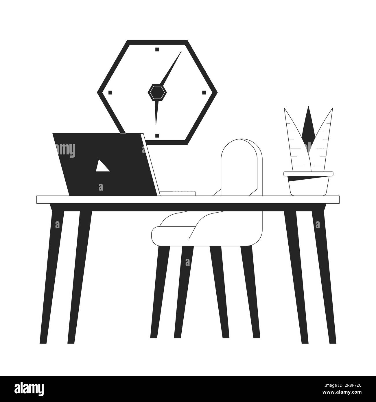 Laptop on office desk flat monochrome isolated vector object Stock Vector