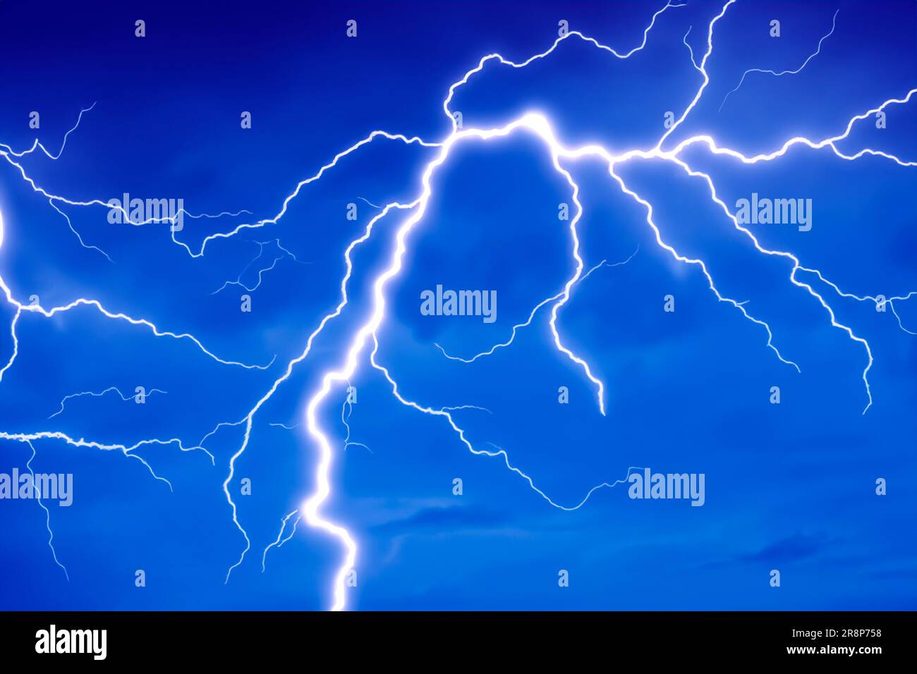 Ray. Lightning storm. Lightning bolt storm. Fork lightning striking