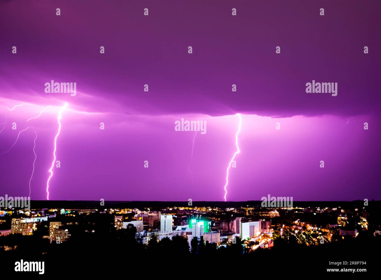 Ray. Lightning storm. Lightning bolt storm. Fork lightning striking