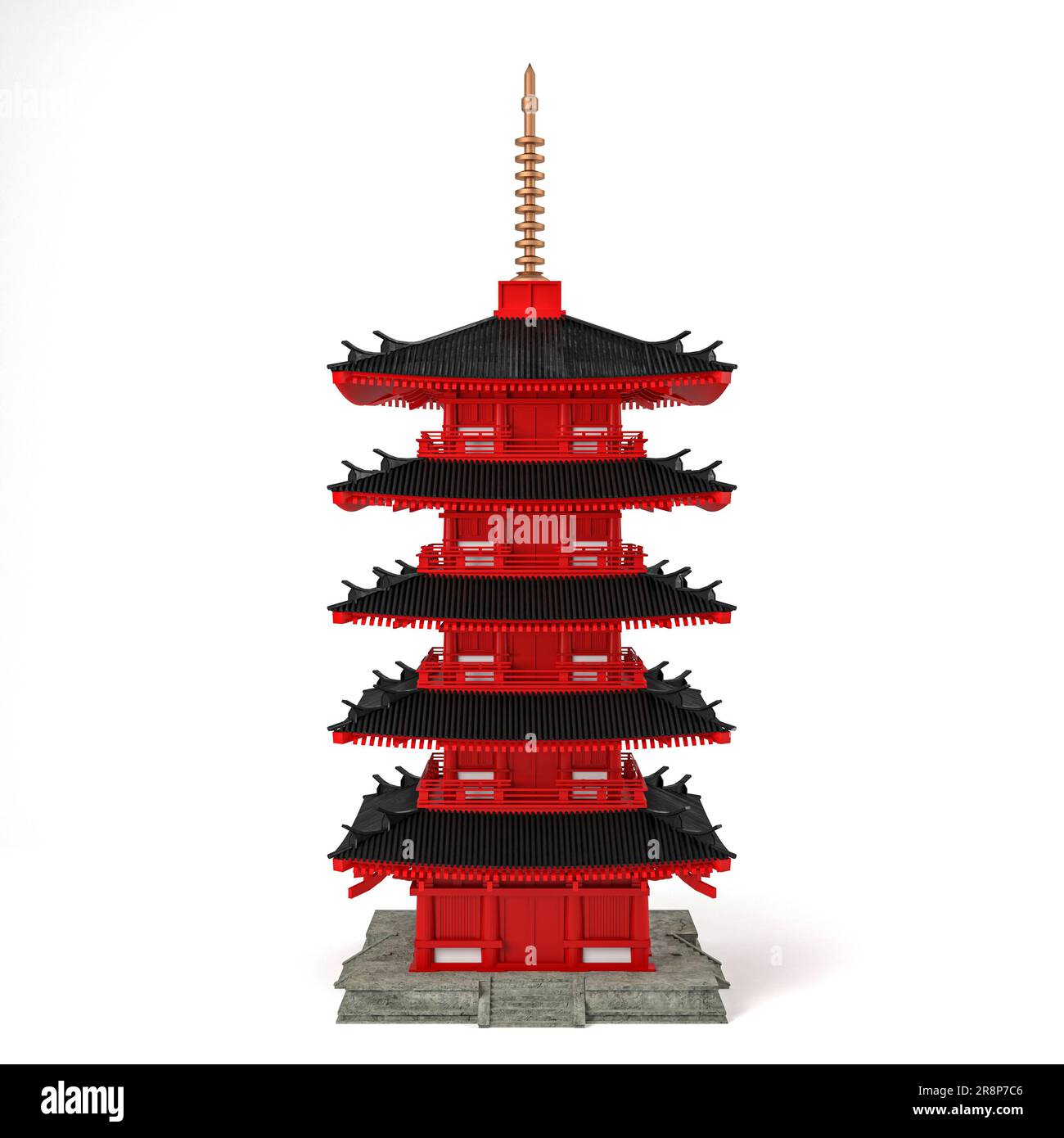 Low poly Japanese ancient pagoda isolated on white background, 3d rendering Stock Photo