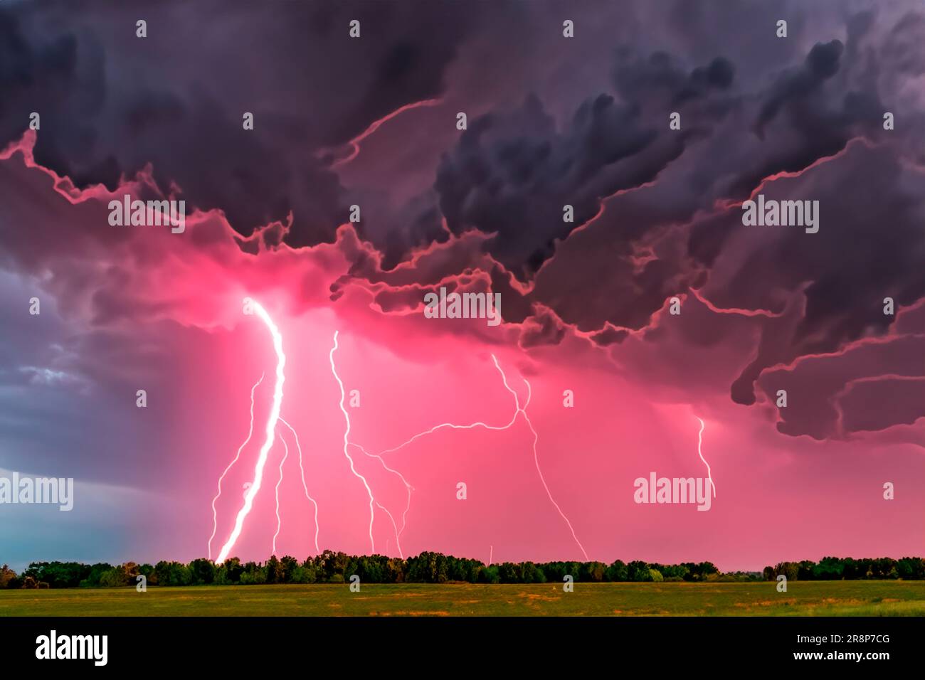 Ray. Lightning storm. Lightning bolt storm. Fork lightning striking