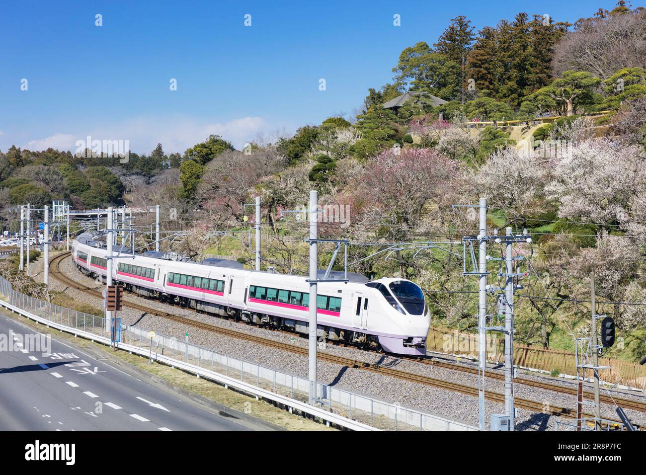 Kairakuen Garden and Joban Line Stock Photo