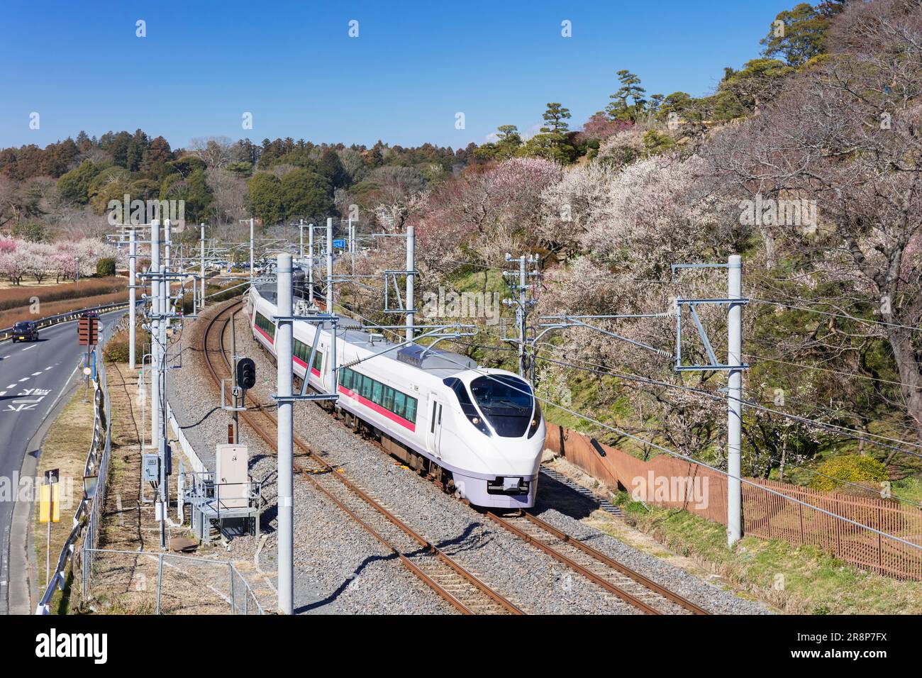 Kairakuen Garden and Joban Line Stock Photo