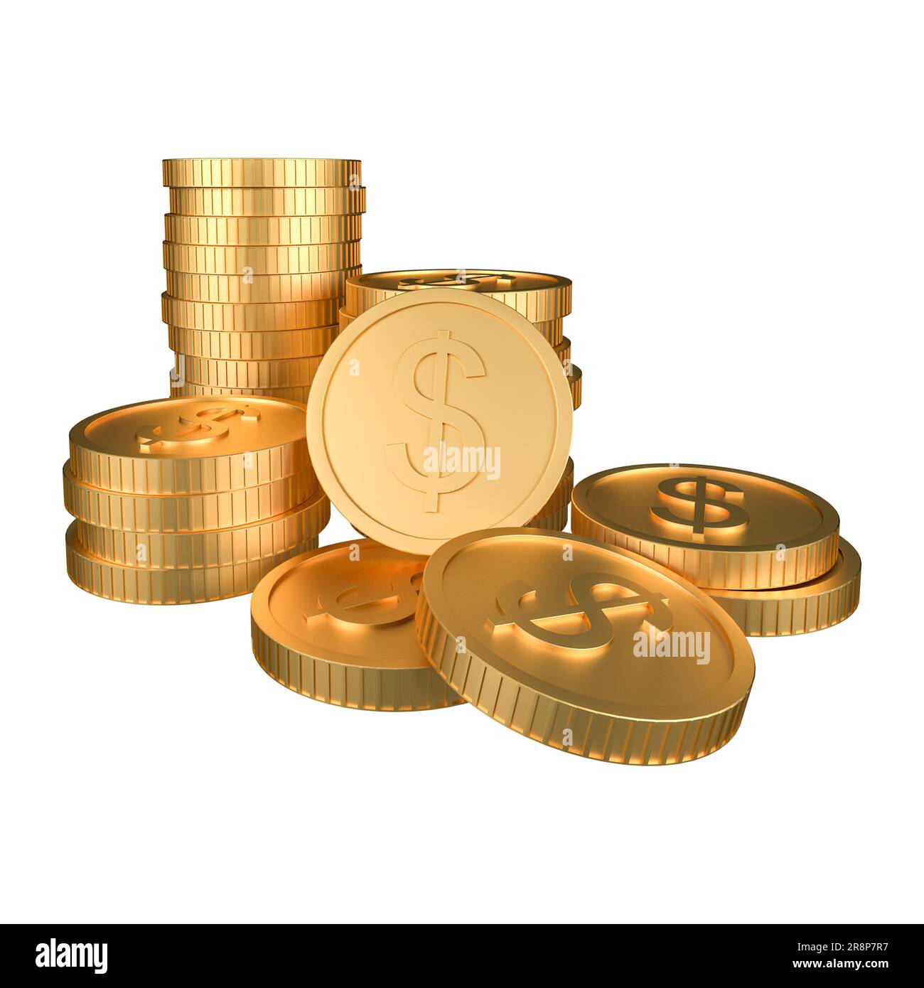 Pile of golden money coins on white background, 3d rendering Stock ...