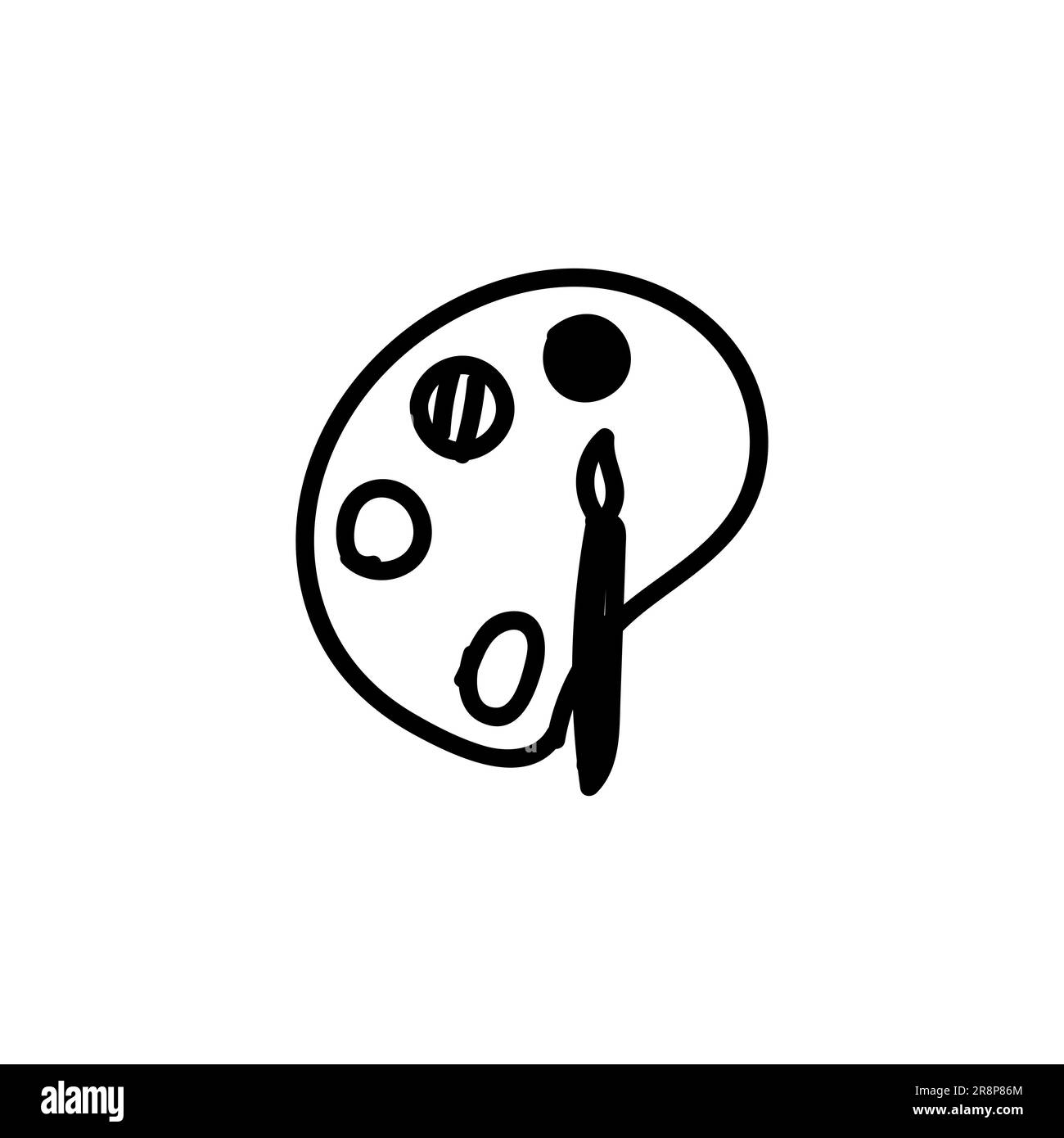 Pallette with colors and paintbrush. Hand drawn doodle vector