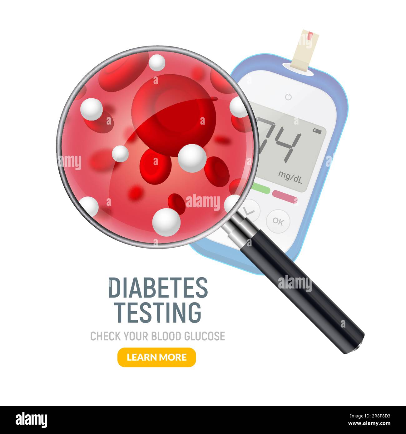 Glucose sugar test. vector blood monitor. Diabetes sugar