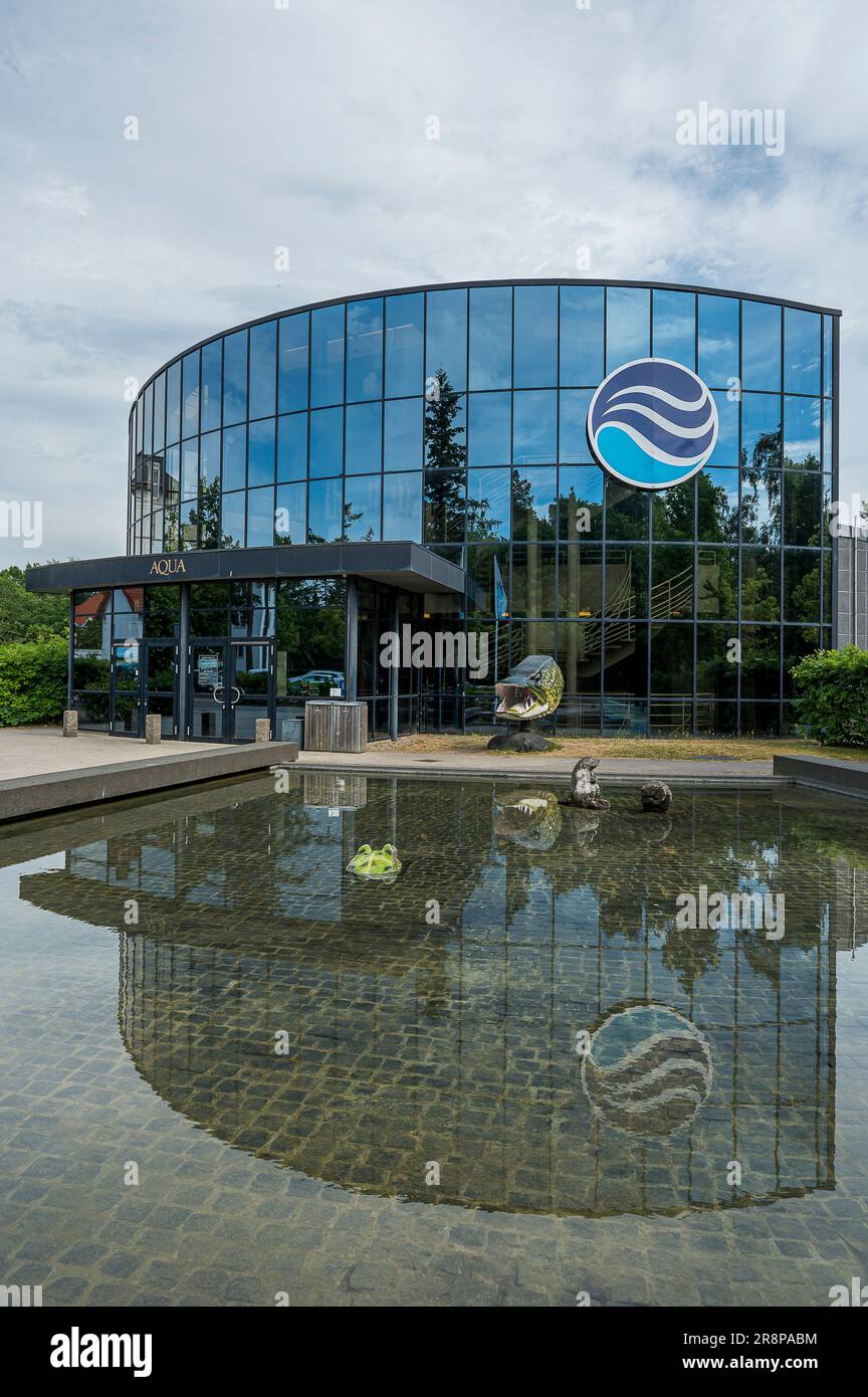 AQUA Aquarium freshwater aquarium reflections in the pond, Silkeborg, Denmark, June 22, 202 Stock Photo