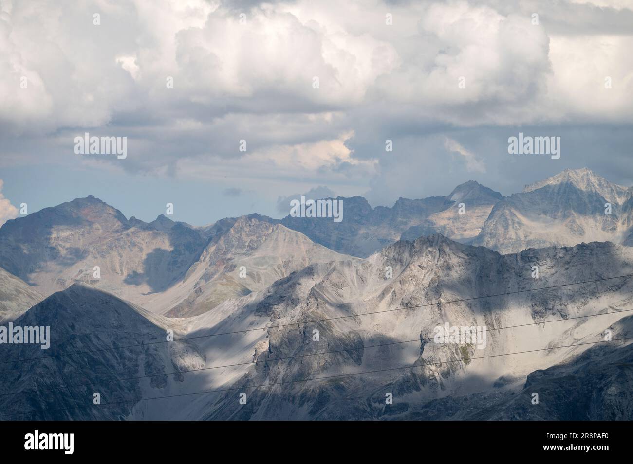 Italian mountains seen from Bormio, the small mountain top town at the top of the Stelvio Pass from Italy into Switzerland Stock Photo
