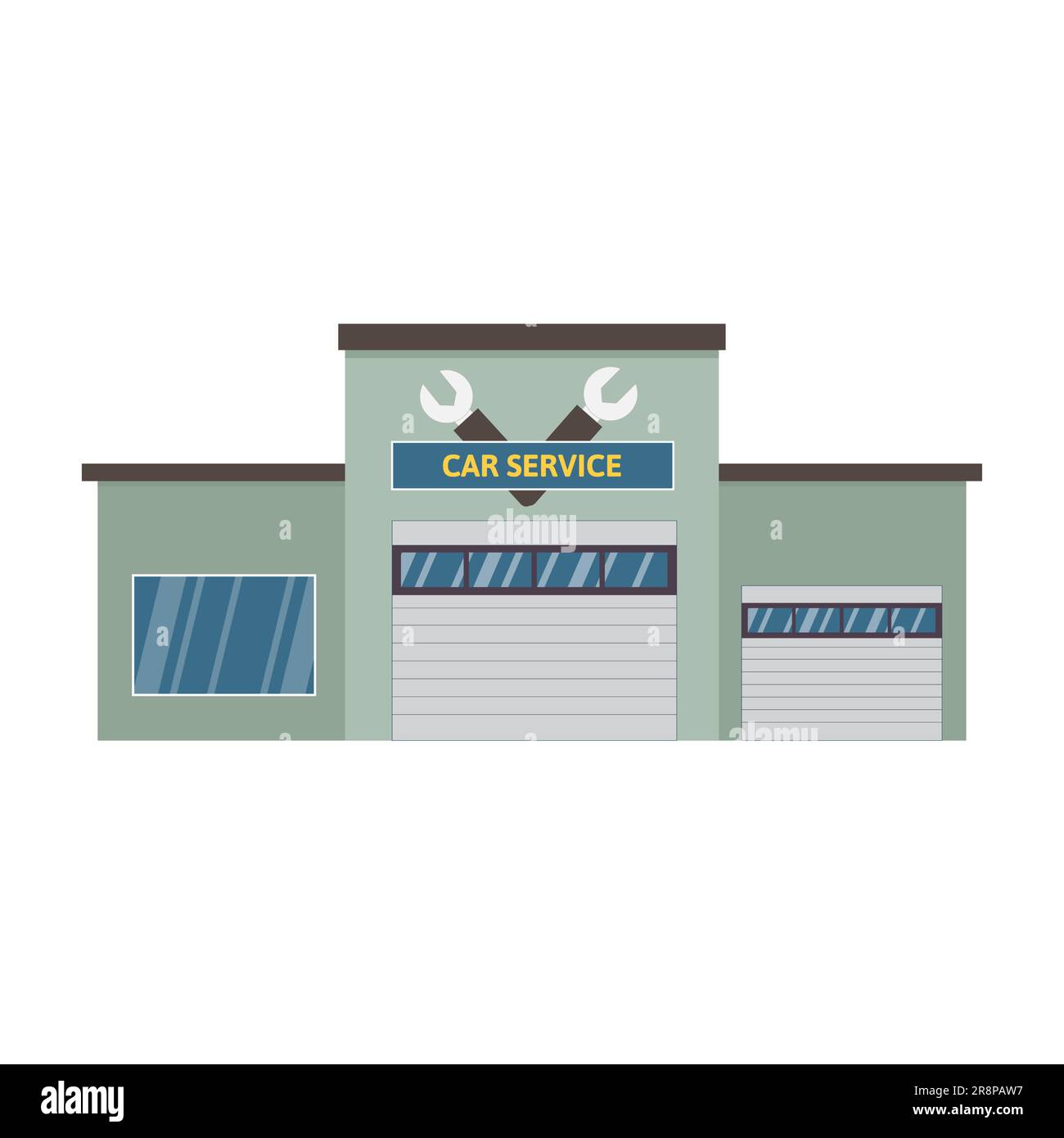 Simple green Car service and repair building or garage with big window