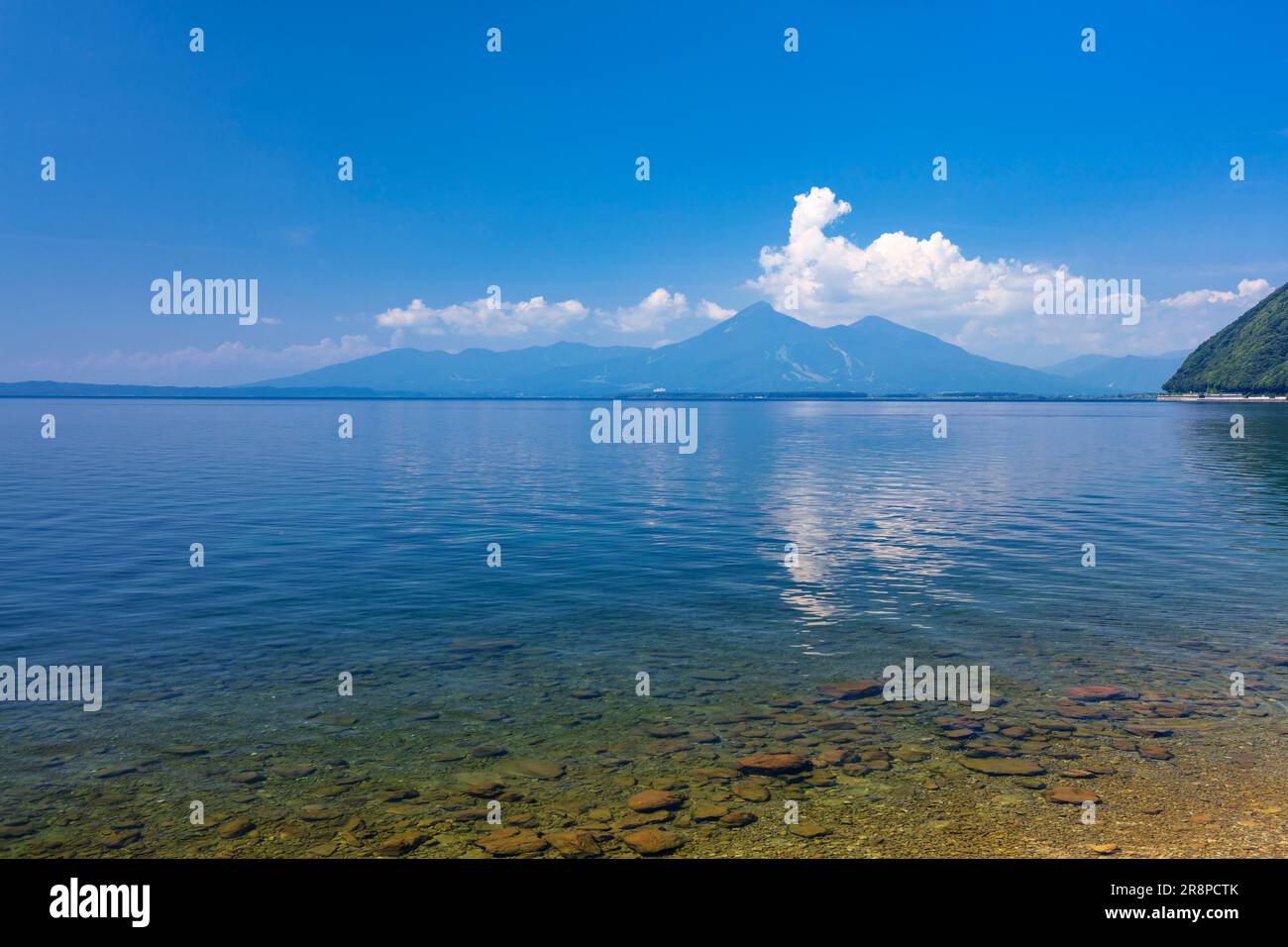 Inawashiro Lake and Bandai Mountain Stock Photo