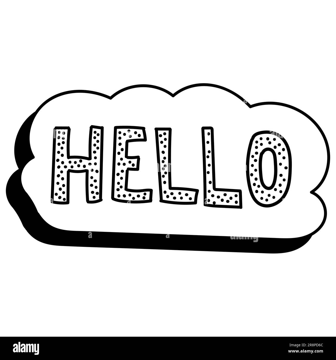 Doodle speech bubble in comic hand drawn style. dialog windows with phrase Hello Vecor illustration Stock Vector