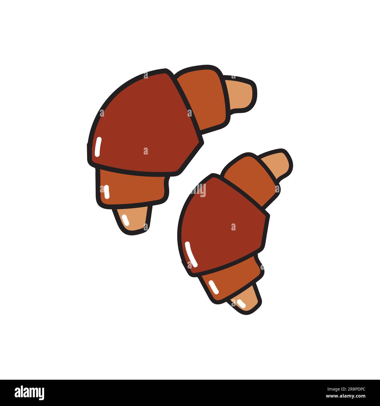 Simple hand drawn colored two croissant icons badge bakery for design ...