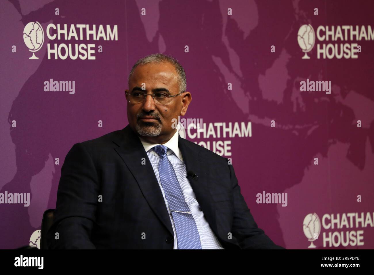 Yemen’s Southern Transitional Council (STC) President Major General Aidarous Qassem Al-Zubaidi at Chatham House in London, UK on 22 June 2023 Stock Photo
