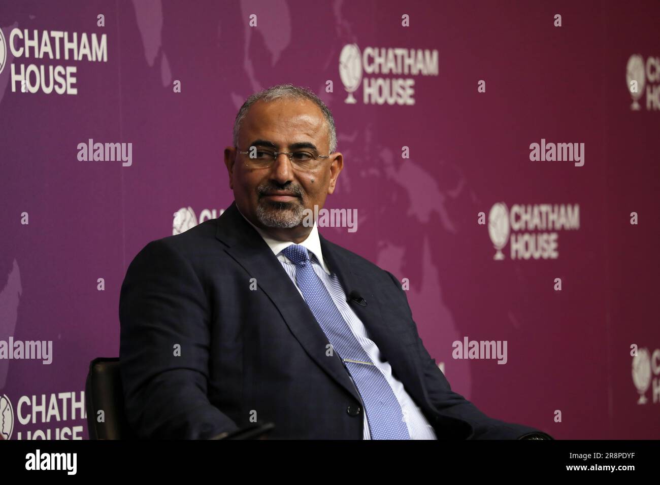Yemen’s Southern Transitional Council (STC) President Major General Aidarous Qassem Al-Zubaidi at Chatham House in London, UK on 22 June 2023 Stock Photo