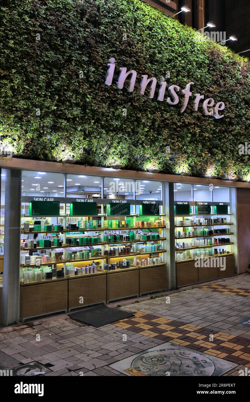 BUSAN, SOUTH KOREA - MARCH 27, 2023: Innisfree personal care and cosmetics store in Busan, South Korea. Innisfree is a Korean cosmetics brand. Stock Photo