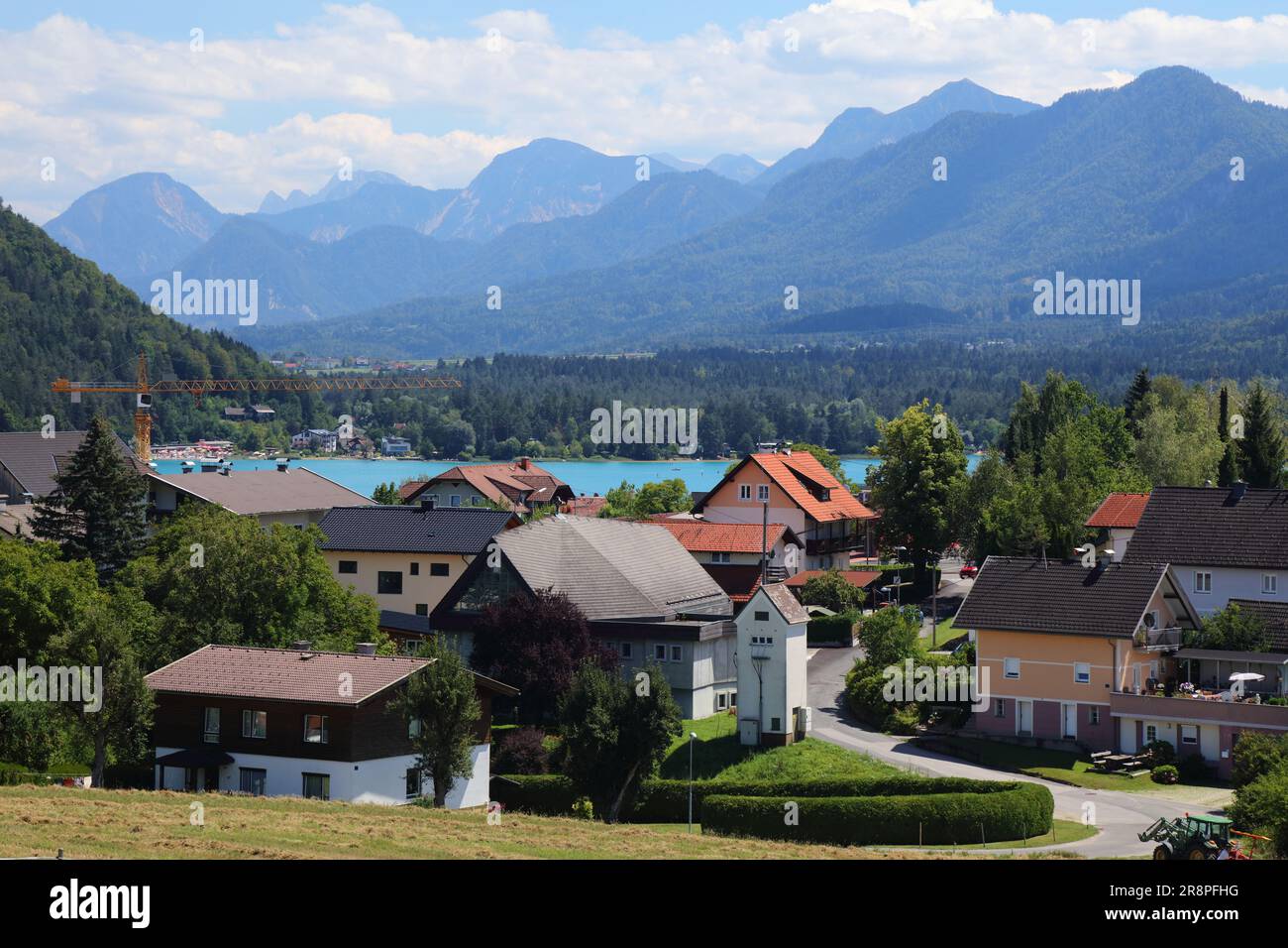 Lake Faak (Faaker See) in Villach, Carinthia state. Summer landscape in Austria. Stock Photo