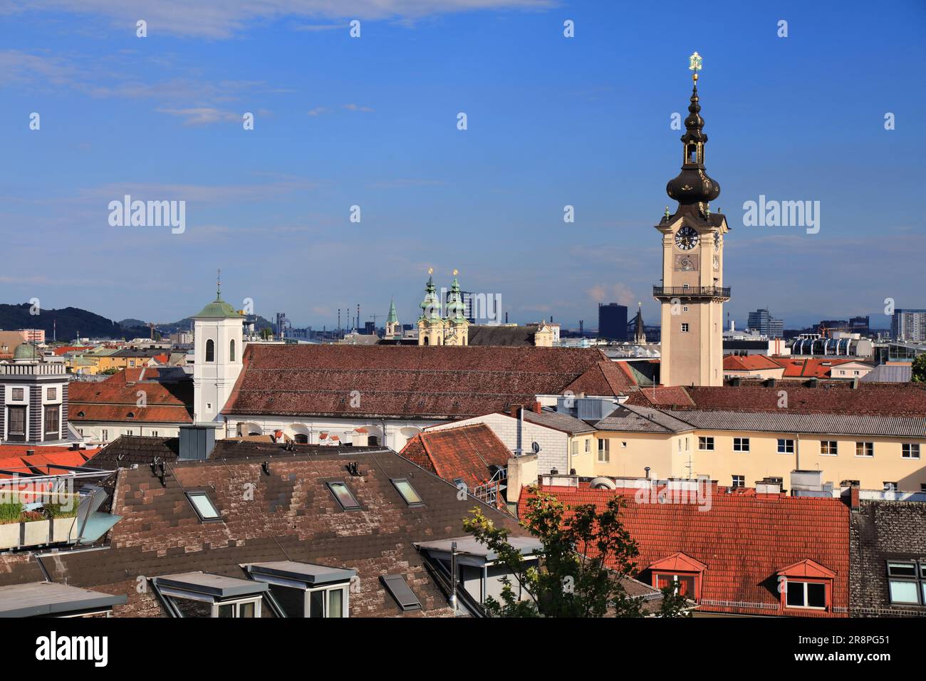 Linz city view in Austria. Cityscape with churches Stock Photo - Alamy