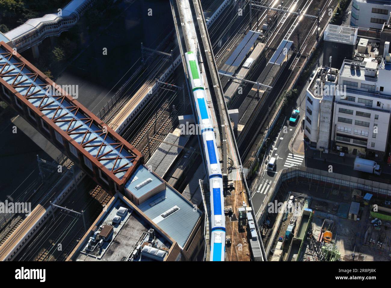 Tokyo city infrastructure. Multi level railway crossing in Hamatsucho. Kaigan district in Minato Ward of Tokyo. Stock Photo