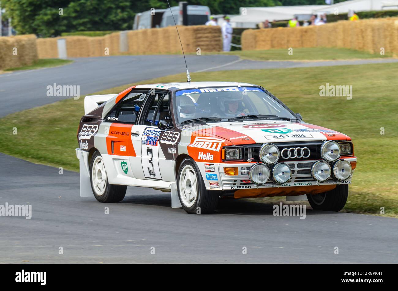 Audi Quattro A2 Group B Rally car racing up the hill climb at the Goodwood Festival of Speed 2013 Stock Photo