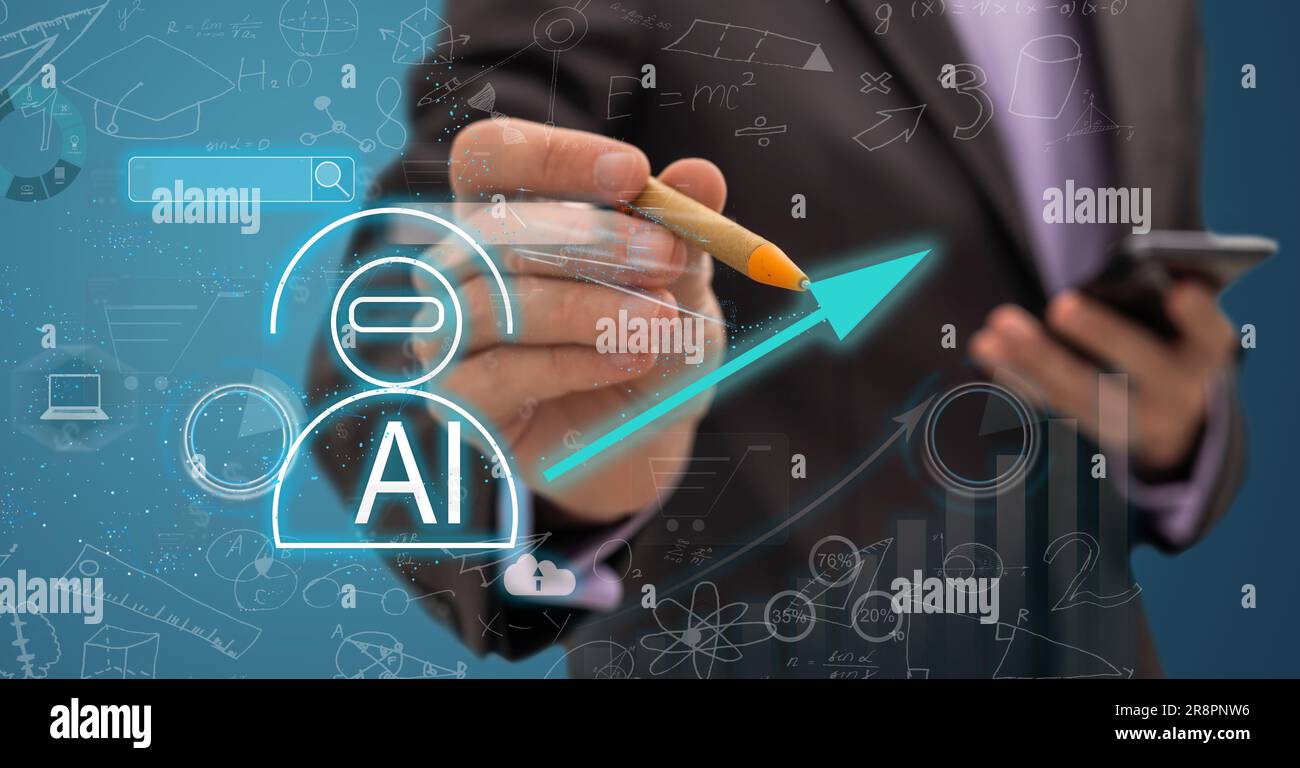 AI, Artificial Intelligence and machine learning, Businessman holds a ...