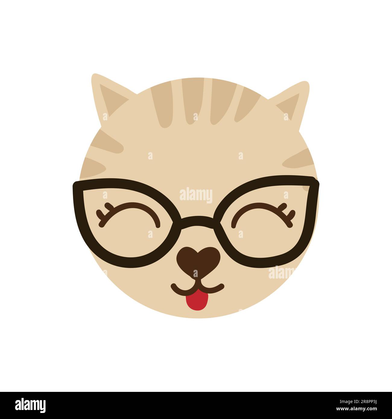 Cute hand drawn cat. Colored animal s face with nice elements, whiskers, eyes in sunglasses. Vector illustration isolated on white Stock Vector
