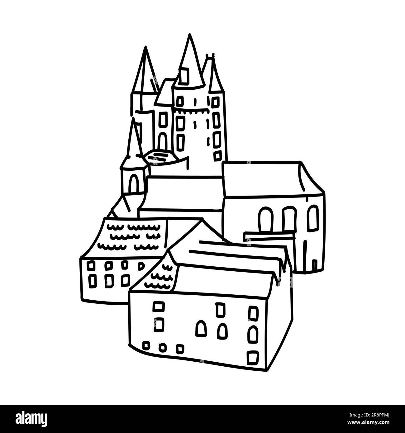 Hand drawn doodle outline icon of european building. Landmarks of