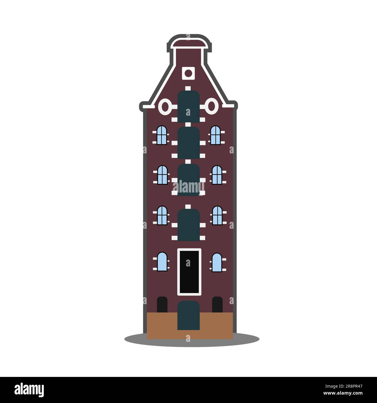 Amsterdam old house in the Dutch style. Brown colorful historic facade